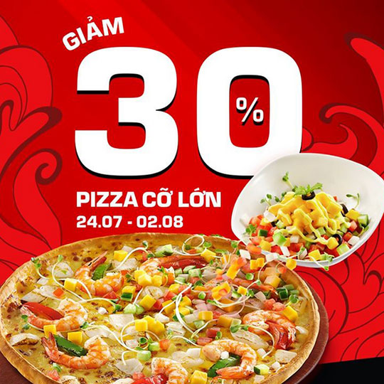 Pizza Hut giảm 30% tất cả pizza size L