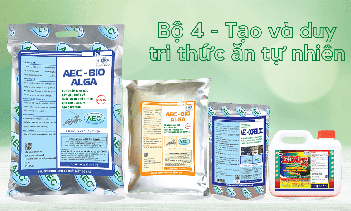  Combo 4 gói - Tạo và duy trì thức ăn tự nhiên, ổn định màu nước, 