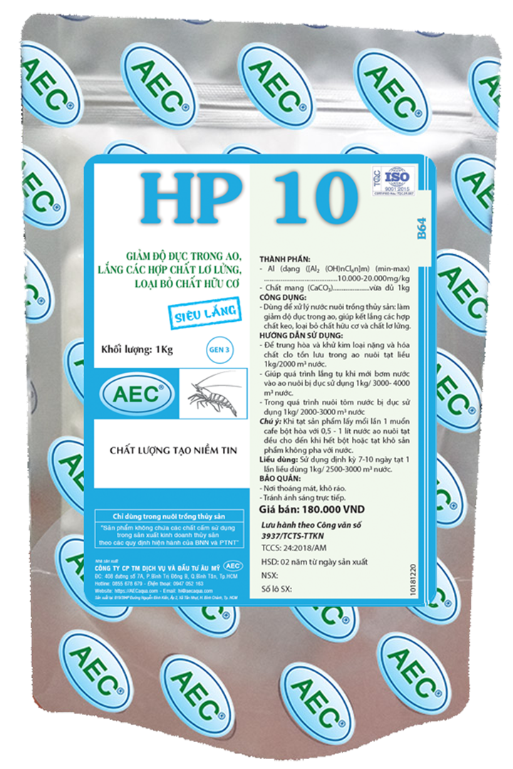 Hp 10 - Xử lý nước nuôi trồng thủy sản, làm giảm độ đục trong ao nuôi, giúp kết lắng hợp chất keo, l