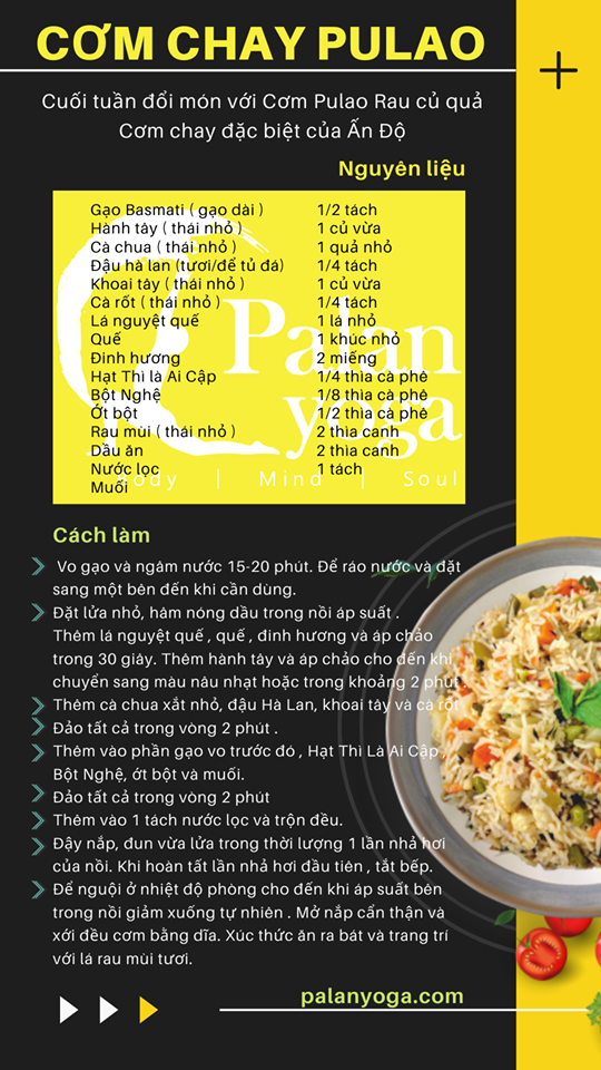 CUỐI TUẦN THƯỞNG THỨC MÓN CƠM CHAY PULAO ẤN ĐỘ